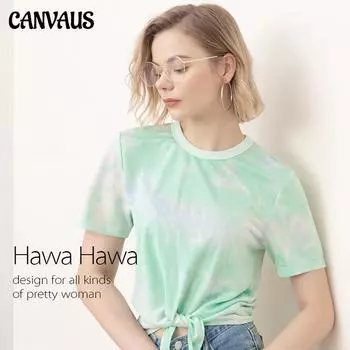 Canvaus футболка с короткими рукавами женская Ins Tide Summer Tie-Dye Tie с круглым вырезом, тонкий весенне-летний топ S зелёный