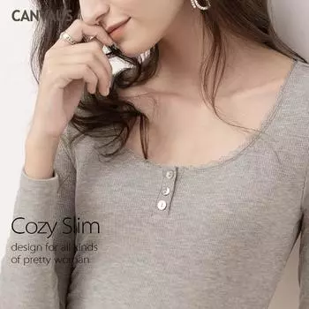 CANVAUS Новая осенняя рубашка с кружевным низом и глубоким вырезом, футболка с длинными рукавами в европейском и американском стиле, женская куртка внутри и снаружи M белый