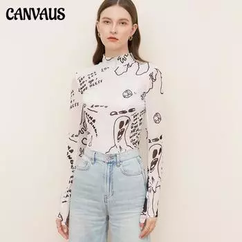 CANVAUS, новая универсальная блузка с воротником до середины икры, женская сетчатая тонкая прозрачная рубашка с длинными рукавами XL белый