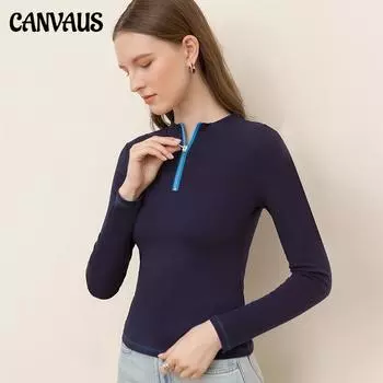 CANVAUS новая зимняя тонкая бархатная однотонная рубашка с высоким воротом, женская тонкая хлопковая рубашка с длинными рукавами в европейском и американском стиле на молнии S белый