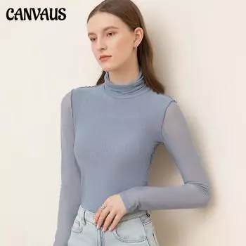 CANVAUS облегающая рубашка с внутренним дном, женская осенне-зимняя новая прозрачная сетчатая рубашка с длинными рукавами, универсальный топ S синий