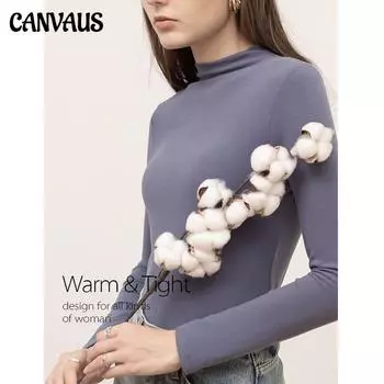 CANVAUS осенне-зимняя женская новая стильная теплая и однотонная однотонная футболка в западном стиле, тонкая футболка с длинными рукавами, женская нижняя рубашка S чёрный