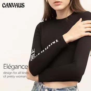 CANVAUS осенняя женская новая сексуальная нижняя рубашка с длинными рукавами и буквенным принтом S чёрный