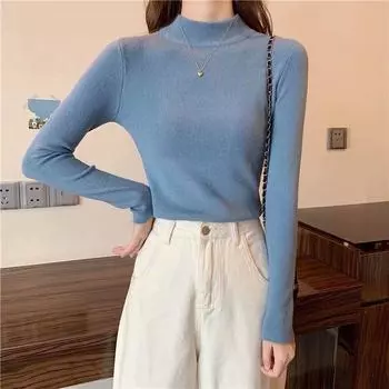 CANVAUS Внутренний свитер с высоким воротником Женская нижняя рубашка Весенне-осенний универсальный тонкий облегающий свитер с длинными рукавами Короткий топ в западном стиле One size белый