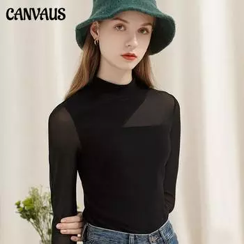 Canvaus женская весенняя новая сексуальная рубашка с сетчатым швом и полувысоким воротником, перспектива