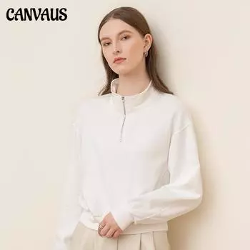 CANVAUS зимний однотонный свободный свитер, женская куртка на молнии с высоким воротником, модный хлопковый топ XL белый