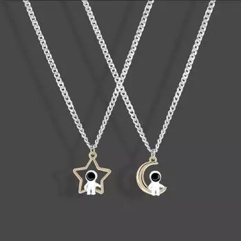 CANXING Мода Луна Звезда Кристалл Космонавт Подвески Ожерелья для Женщин Мужчин Ювелирные Изделия Пара Астронавт Ювелирные Изделия Любителей Подарок Звено Цепи 1 PC