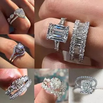 Caoshi 2 шт./компл., роскошные кольца с кристаллами кубического циркония для женщин, модные обручальные кольца для свадебной вечеринки, ювелирные аксессуары, подарки 7