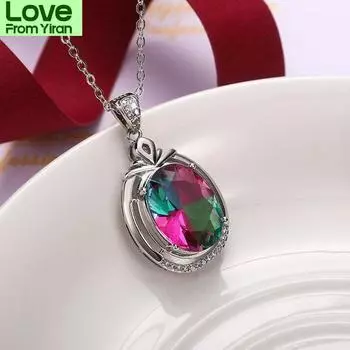 Caoshi Изысканное красочное овальное ожерелье с кубическим цирконием для женщин, романтический подарок на годовщину вечеринки, модные ювелирные изделия 42cm 5cm