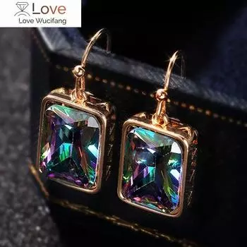 CAOSHI очаровательные женские серьги-подвески с прямоугольными кристаллами радужного камня золотые серьги-подвески модные ювелирные аксессуары