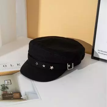 Cap Lady 2025 New Beret Hat Star Navy Hat Spice Girls Show Face Small Octagon Painter Hat 56-58Cm adjustable чёрный