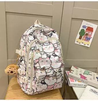 Capacity Large Backpack With Cartoon Cat Dog And Bear Print Designs For Daily Cartoon Cat
