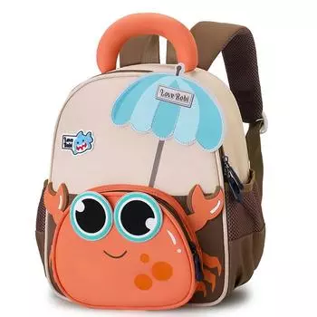 Capacity Large Kids Backpack With Cartoon Crab And Umbrella Decoration Daily For