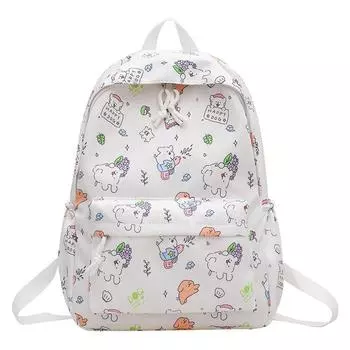 Capacity Simple Large Backpack With Maltese Print Design For Daily Students