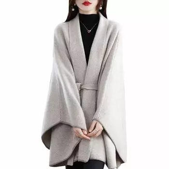 Cape and Shawl Women s New Arrival Cashmere Coat Outwear Mid Length Long Length Fashionable Cardigan Spring & Fall Winter Thick Wool Knitting Sweater Image color 2XL