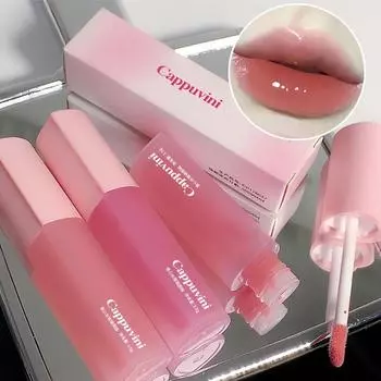 CAPPUVINI Pink Love Heart Design Lip Glaze Mirror Water Light Glass Прозрачный блеск для губ Увлажняющая женская милая помада