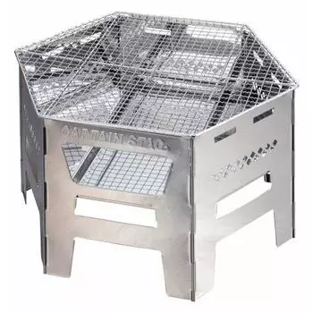 CAPTAIN STAG Barbecue Stove Bonfire Stand Dutch Oven Cooking 4 in 1 Hexa Stainless Steel Kamado Grill with Spout, Trivet and Bag UG-73 Silver Assemble