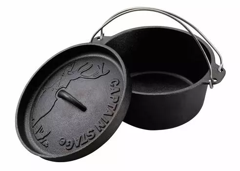 CAPTAIN STAG Camping Barbecue Dutch Oven Cast Iron 22cm No Seasoning Required UG-3061