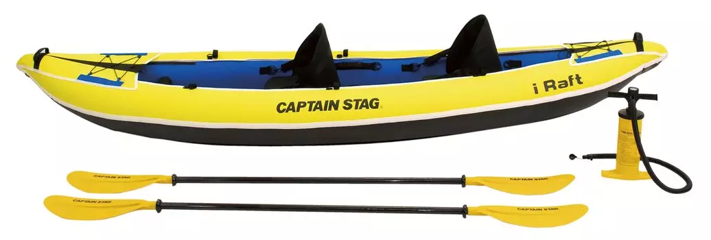 CAPTAIN STAG Canoe Kayak Inflatable Raft Boat Eye Raft Tandem 2 Citrus 2 Seater 2 Paddles, Pump, Storage Bag Included US-1303