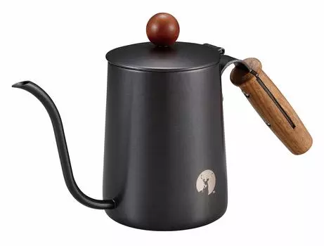 Captain Stag Coffee Coffee Pot Drip Pot Drip Kettle Coffee Drip Pot Wooden Handle Narrow Mouth Full Water Capacity 640ml Stainless Steel Black Product