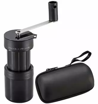 CAPTAIN STAG Coffee Mill, Hand Grind, Portable Coffee Mill, Adjustable Coarseness in 13 Levels, Storage Case Included, Black UW-3540
