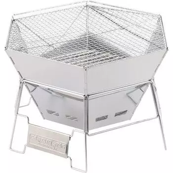 CAPTAIN STAG Подставка для костра, гриль для барбекю, печь 3 в 1, шестигранная решетка из нержавеющей стали, размер L, сумка для хранения из нержавеющей стали в комплекте UY-7019, серебристый