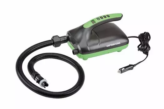 CAPTAIN STAG SUP Электрический воздушный насос DC12V Совместимый с гнездом прикуривателя для SUP и надувных каноэ 4 типа прилагаемых адаптеров для обоих зелёный