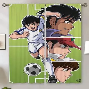 Captain Tsubasa Cartoon Living Room Curtains for Living Room 2 Elegant Pieces Ready Curtains Cheap Lace Curtain Tiebacks Blind W50xH70cmx2pcs-CL