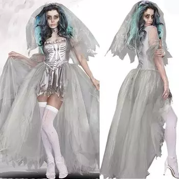Captivating White Mesh Witch Wedding Dress Set For Creative Attire Halloween