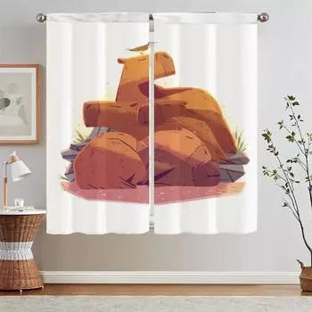 Capybara Art Гостиная Шторы для детской комнаты Щупальца Прозрачные шторы Жалюзи для гостиной Затемняющие шторы Кудри W50xH70cmx2pcs-CL