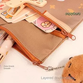 Capybara Большая школьная сумка для хранения документов для контрольных работ, школьная сумка для хранения документов на молнии, школьные канцелярские принадлежности