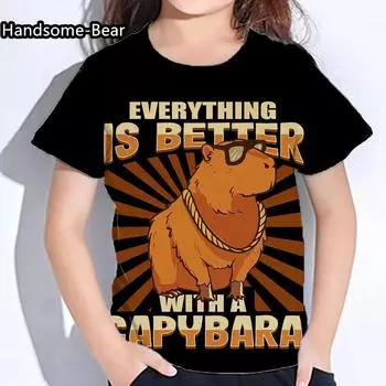 Capybara Children s Clothing Summer Girls Round Neck T-shirt 170