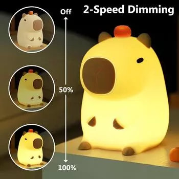 Capybara Night Light Silicone USB Rechargeable Touch Control with Dimmable & Timer Bedside Lamp for Kid Gift Birthday Home Decor теплый белый