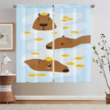 Capybara Sheer Curtains for Living Room Blinds Bedroom Blackout Curtains 2 Pcs Set Bathroom Curtain Tiebacks Tentacles Blind W50xH70cmx2pcs-CL