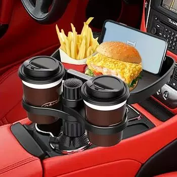 Car 360-Degree Rotating Dual-Cup Holder with Phone Stand and Expandable Base - Fits Most Round Car Cup Holes Accessories Amagi