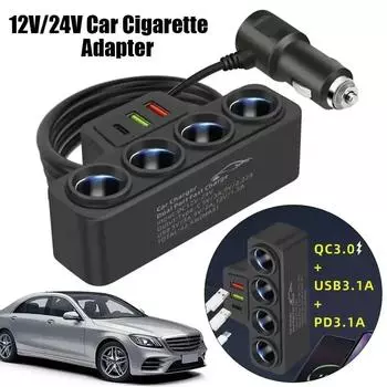 Car 3 in 1 Dual USB Socket 120W Car Cigarette Lighter Splitter 12V 24V Fast Charger Plug Phone Power Adapter for DVR GPS Dashcam