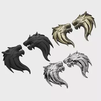 Автомобиль 3d Трехмерная модифицированная металлическая голова волка Логотип автомобиля Логотип зверя Логотип кузова Задняя наклейка автомобиля Декоративная наклейка Логотип средней сети Sliver2pcs