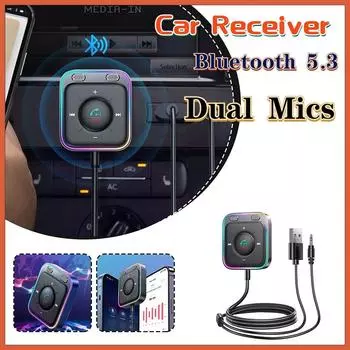 Car Adapter Bluetooth 5.3 Enhanced Dual Mics Noise Cancellation AUX Bluetooth Wireless Receiver Car Kit Car Accessories