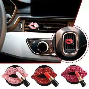 Car Air Outlet Aromatherapy Clip Diamond Red Lips Clips Perfume Clips Scent Aroma Air Freshener Clip Car Interior Accessories розовый