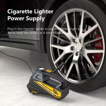 Car air pump Car portable digital display lighting air pump Intelligent tire tire pressure electric air pump чёрный
