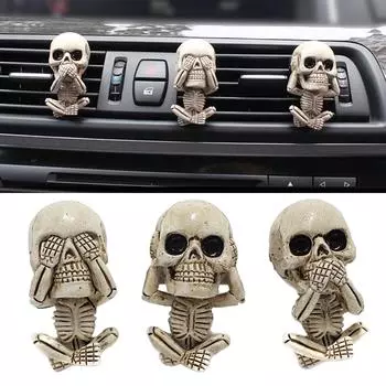 Car Air Vent Mount Resin Skull Statue Ornaments Skeleton Bonsai Pot Decor