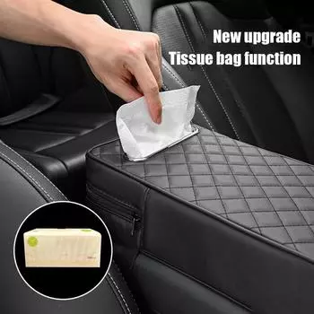 Car Armrest Box Pad Leather Auto Center Console Armrest Cushion Protector Cover with Tissue Storage Interior Accessories