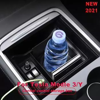 Car Armrest Box Storage Organizer Containers Center Console Flocking Storage For Tesla Model 3 Model Y Accessories