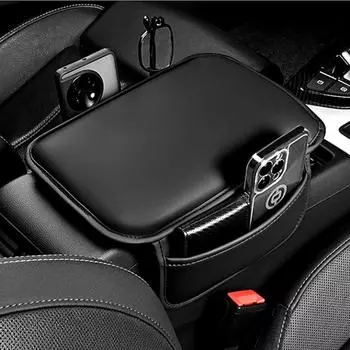 Car Armrest Cover PU Leather Waterproof Armrest Box Mat Center Console Mat Wear-Resistant Arm Rest Cushion Center Console красный