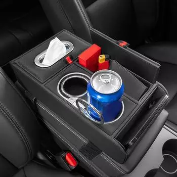 Car Armrest Cushion With 2 Cup Holder Tissue Box phone storage box auto Center Console Arm rest Height Pad cover heighten Pads красный