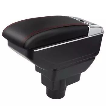 Car Armrest Double Layer Console Center Large Storage Box Black, Red Stitching for Corsa CorsaD 2006-2014