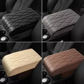Car Armrest Pad Heightening Pad Rhombus Leather Widened and Thickened Central Control Universal Car Memory Foam Armrest Box Pad чёрный