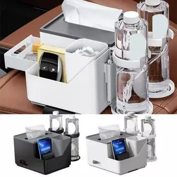 Car Armrest Storage Box Armrest Storage Compartment Adjustable Console Organizer Multifunctional Tissue Holder Cup Holder белый