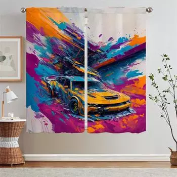 Car Art Bedroom Blackout Curtains on Offer Free Shipping Kitchen Curtains for Camera Cover Curtain Tiebacks Tulle in Kitchen W50xH70cmx2pcs-CL