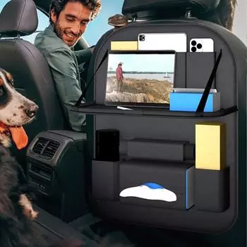 Car Backseat Organizer Car Storage Bag With Folding Table Multi-Pocket Travel Storage Bag PU Leather Car Organizer For Umbrella
